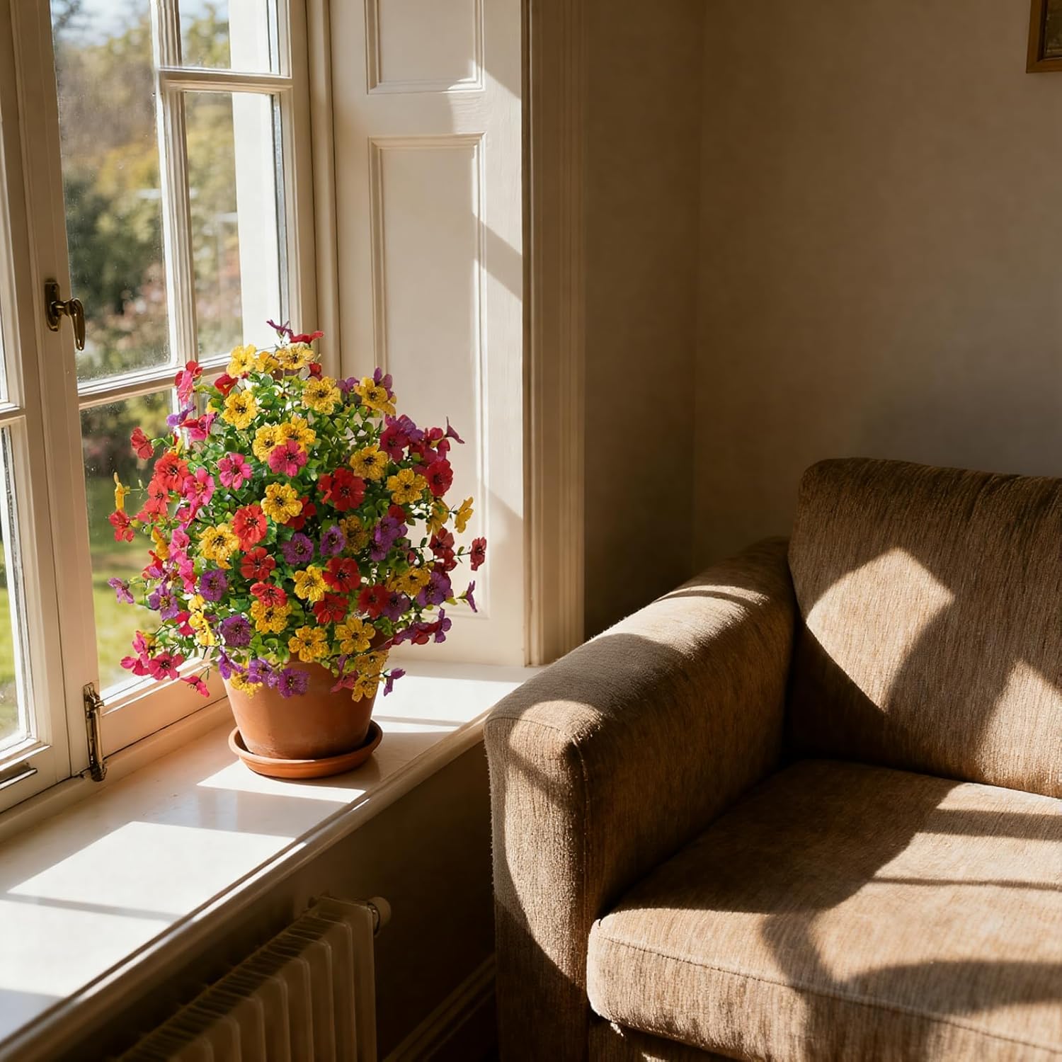 21 Inch Artificial Flower Stake Outdoor Decor - Multi-Color Garden Stakes for Yard & Lawn, No Fade Heavy Duty Plastic, All Season Decoration (Mixed Color)