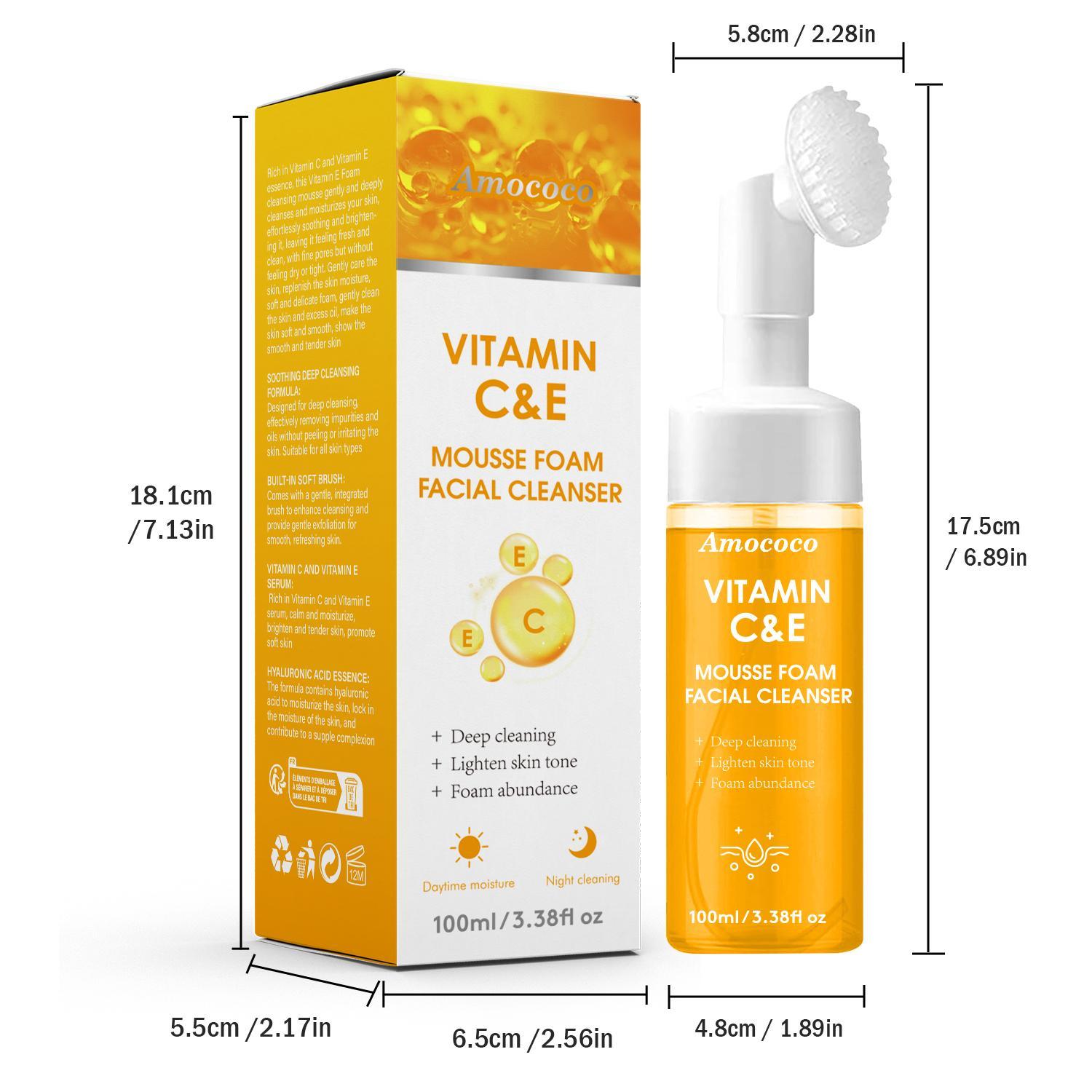 Vitamin C & E Skincare Set with Facial Cleanser & Serum - 100ml Alcohol-Free Deep Cleansing, Luster-Boost Wash for Adults, All Skin Types, Even Skin Tone, Designed to Pair with Vitamin C Serum