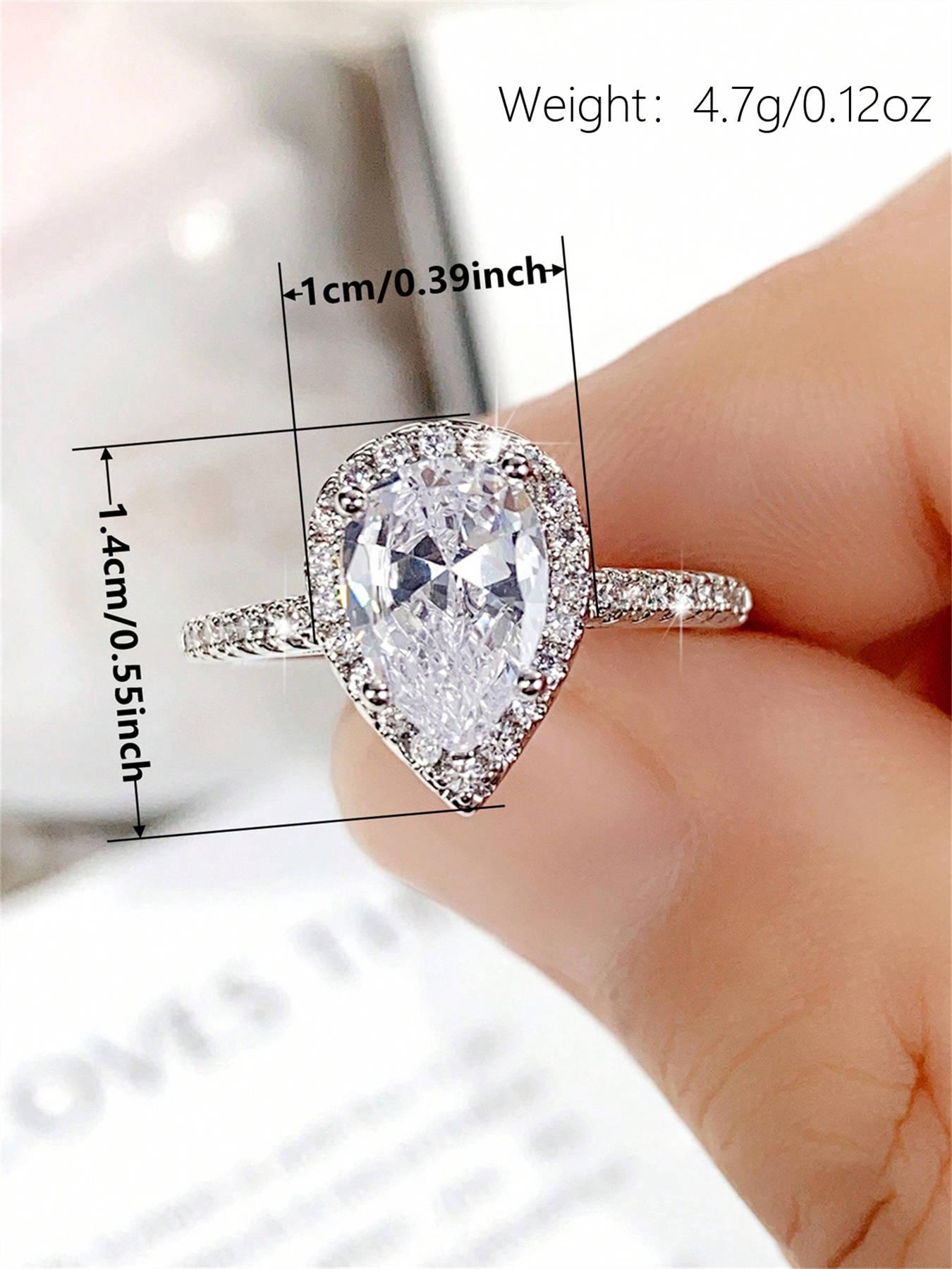 1 PC Glamorous Cubic Zirconia Ring, Pave Engagement Ring For Women For Wedding Engagement Party Jewelry Valentine's Day Gift