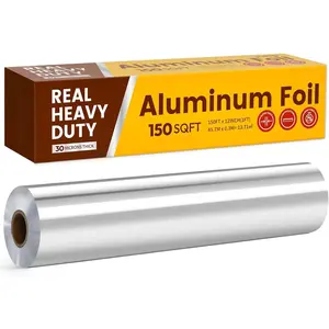 Aluminum Foil Roll, Heavy Duty 12inx150ft, 30 Micron Thick Strong Foils Aluminum Roll with Cutter for Home Cooking, Catering, Grilling,150Sqft