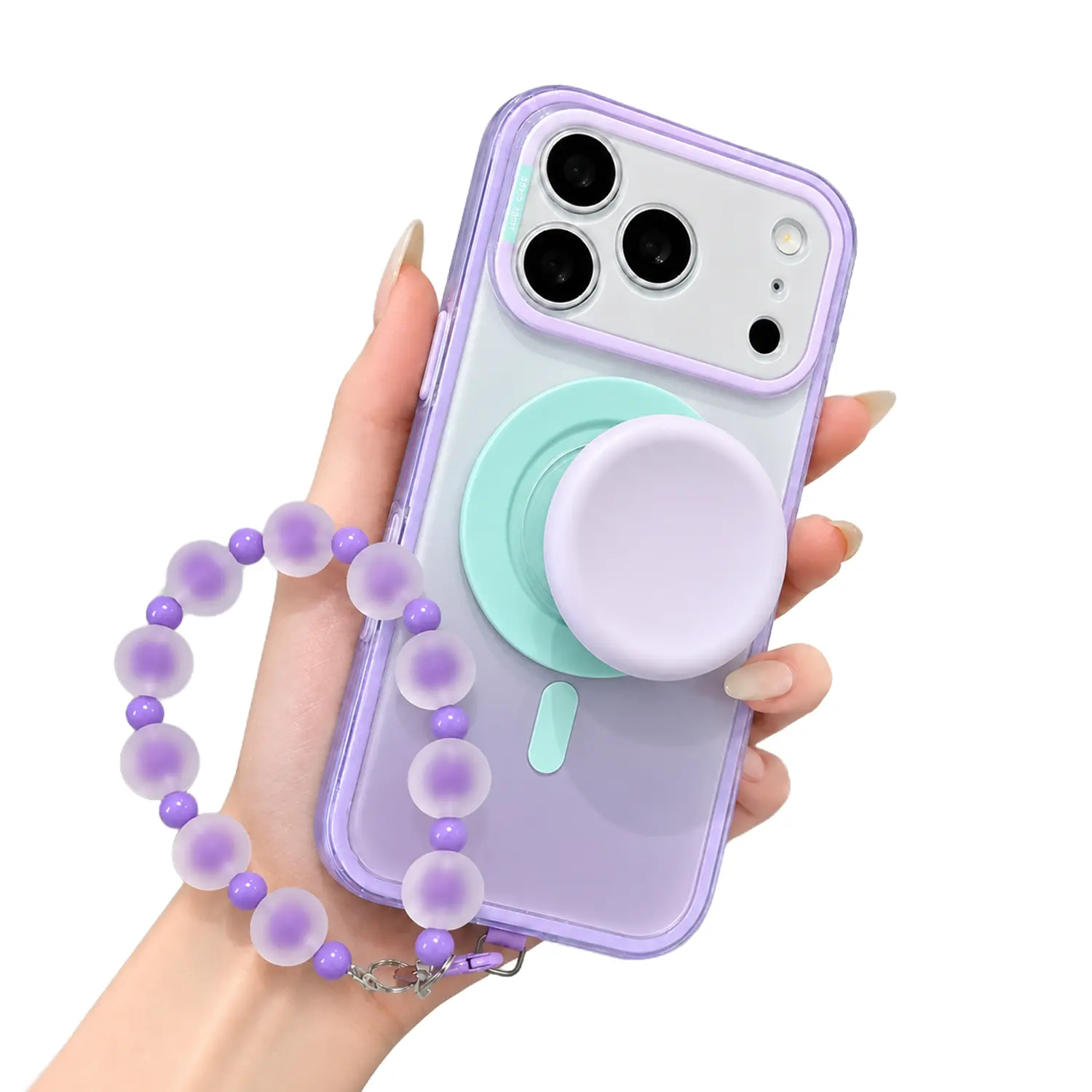Magnetic 2-in-1 Double-Layer Gradient Case with Lanyard for iPhone 17 Pro Max 16 15 14 Case with Magnetic Airbag Stand Compatible with Mag Safe, Skin-Feel Case with Grip Stand, Full-Cover Button Case, Shockproof Hard Case