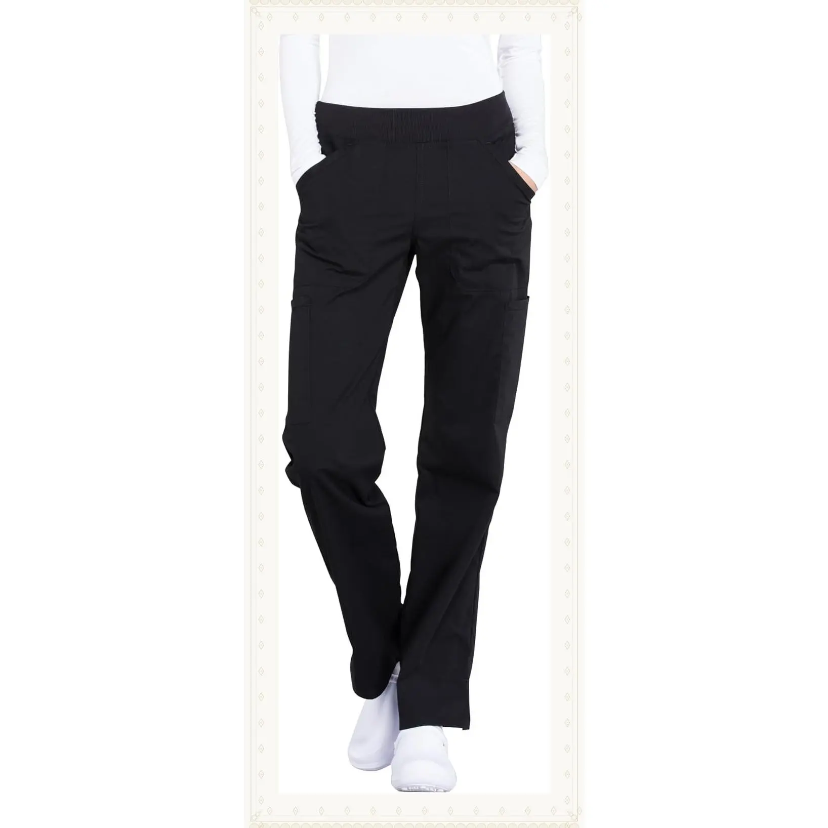 Women's Mid Rise Straight Leg Pull-On Cargo Scrub Pants with 6 Pockets & 2-Way Stretch FabricGift