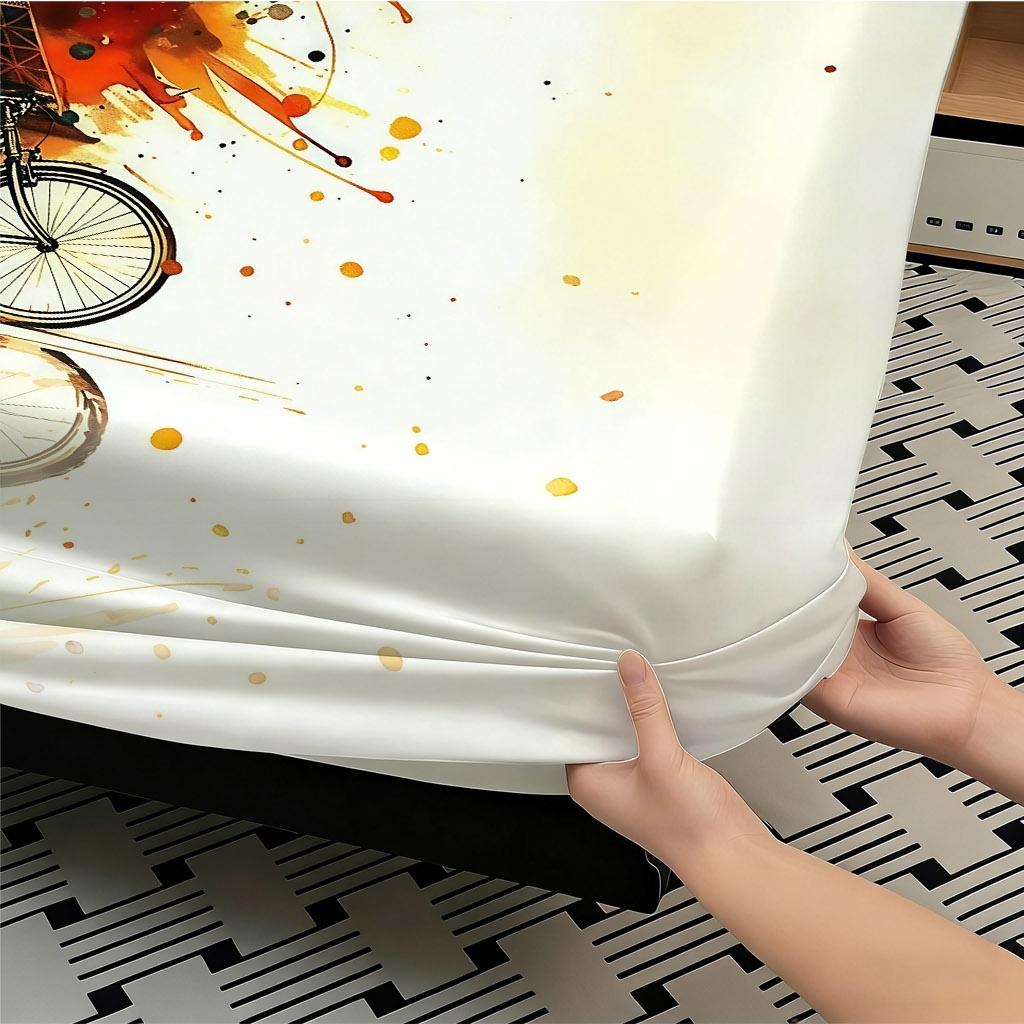 2/3 Pcs Paris Tower And Rose Pattern-themed Luxury Fitted Sheet Set(1*Fitted Sheet+1/2*pillowcase,no Filling)Skin-friendly Soft Digital Printed Bedding Set,suitable For New Year,festival Gifts For Family.suitable For All Year Round,machine Washable.