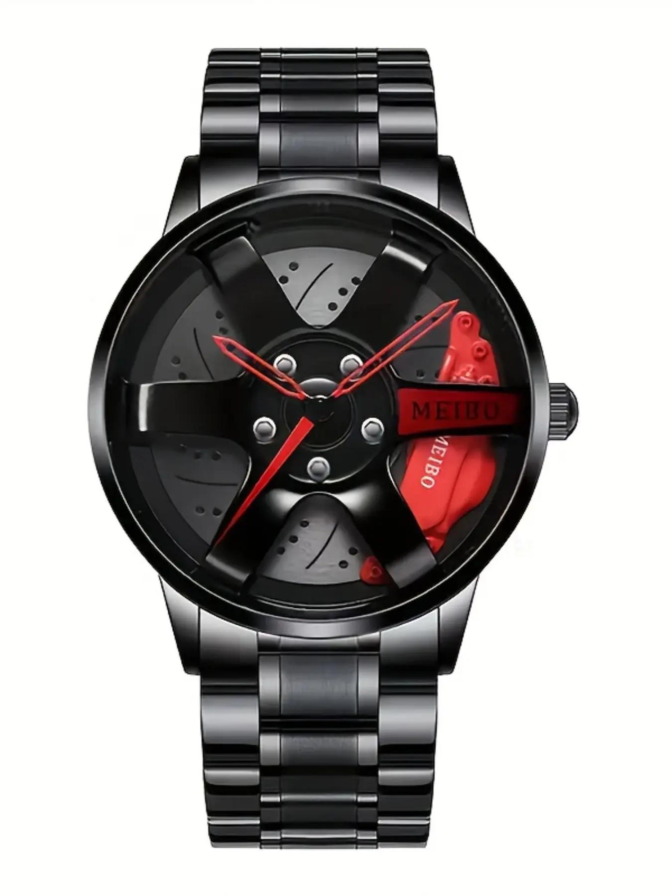 4-piece men's fashionable and casual high-quality quartz watch set+cross jewelry chain ring bracelet necklace