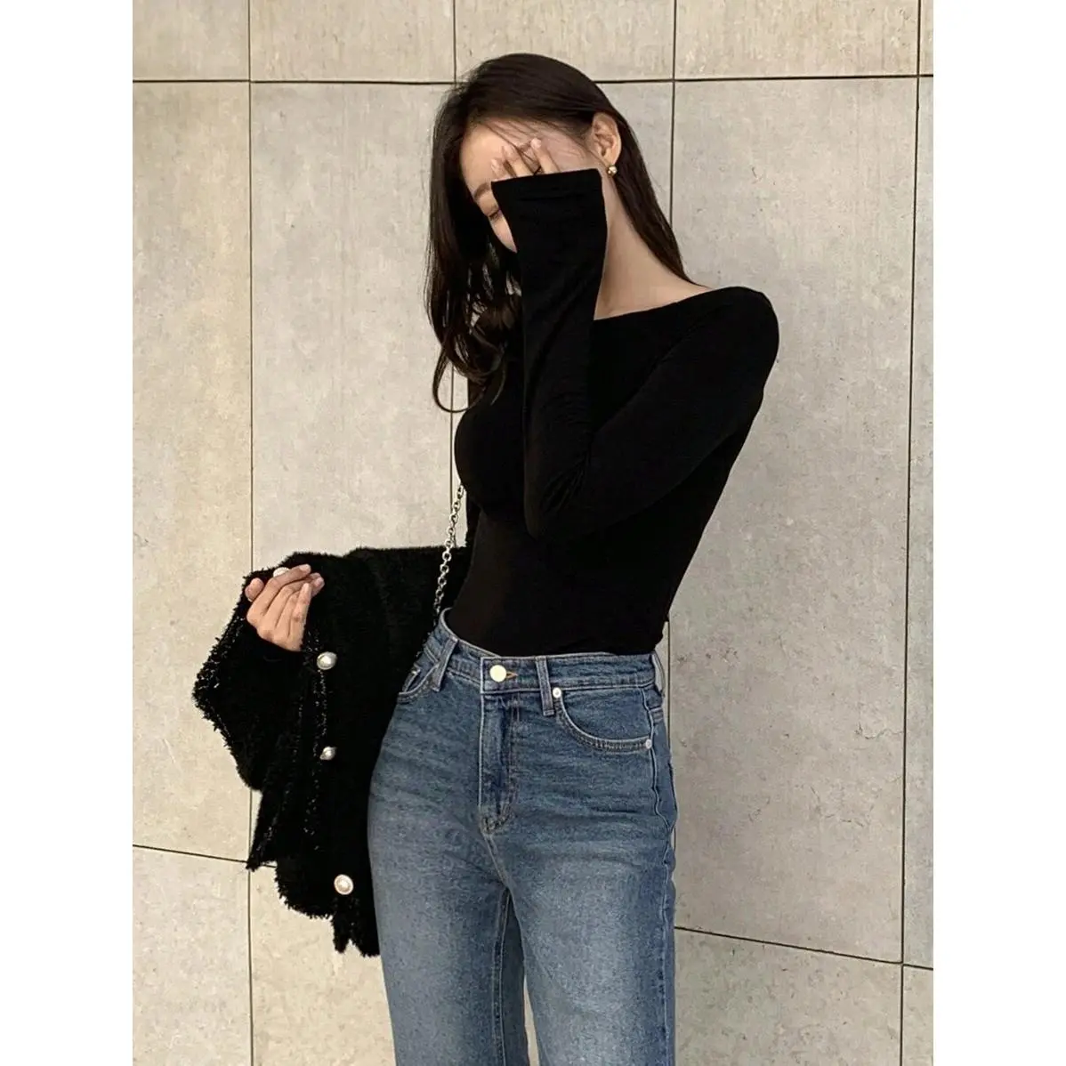 poplin,Tie-Dye,Elastic,Blouse,Collection,women's,polyester,clothing,henley,outfits,DAZY Solid Asymmetrical Neck Slim Tee,Fall Clothes Long Sleeve Women Tops Off Shoulder Top Going Out Tops