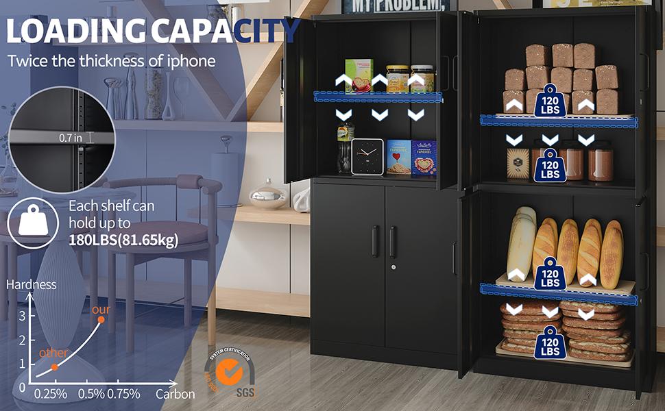 Metal Storage Cabinet with Lock, 71" Tall Steel File Locker with 2 Adjustable Shelves and 4 Doors, Tall Cabinet for Office, Garage, Home, Pantry Metal Storage Cabinet with Lock, 71" Tall Steel File Locker with 2 Adjustable Shelves and 4 Doors, Tall Cabinet for Office, Garage, Home, Pantry