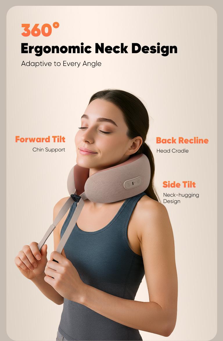 CINCOM U-Shaped Neck Massager Pillow（Mocha Coffee） for Cervical Support, with Soothing Heat & Kneading, 360° Memory Foam Support, Cordless, Rechargeable & Portable, Perfect Gift for Black Friday, Thanksgiving, Christmas, Birthdays & More