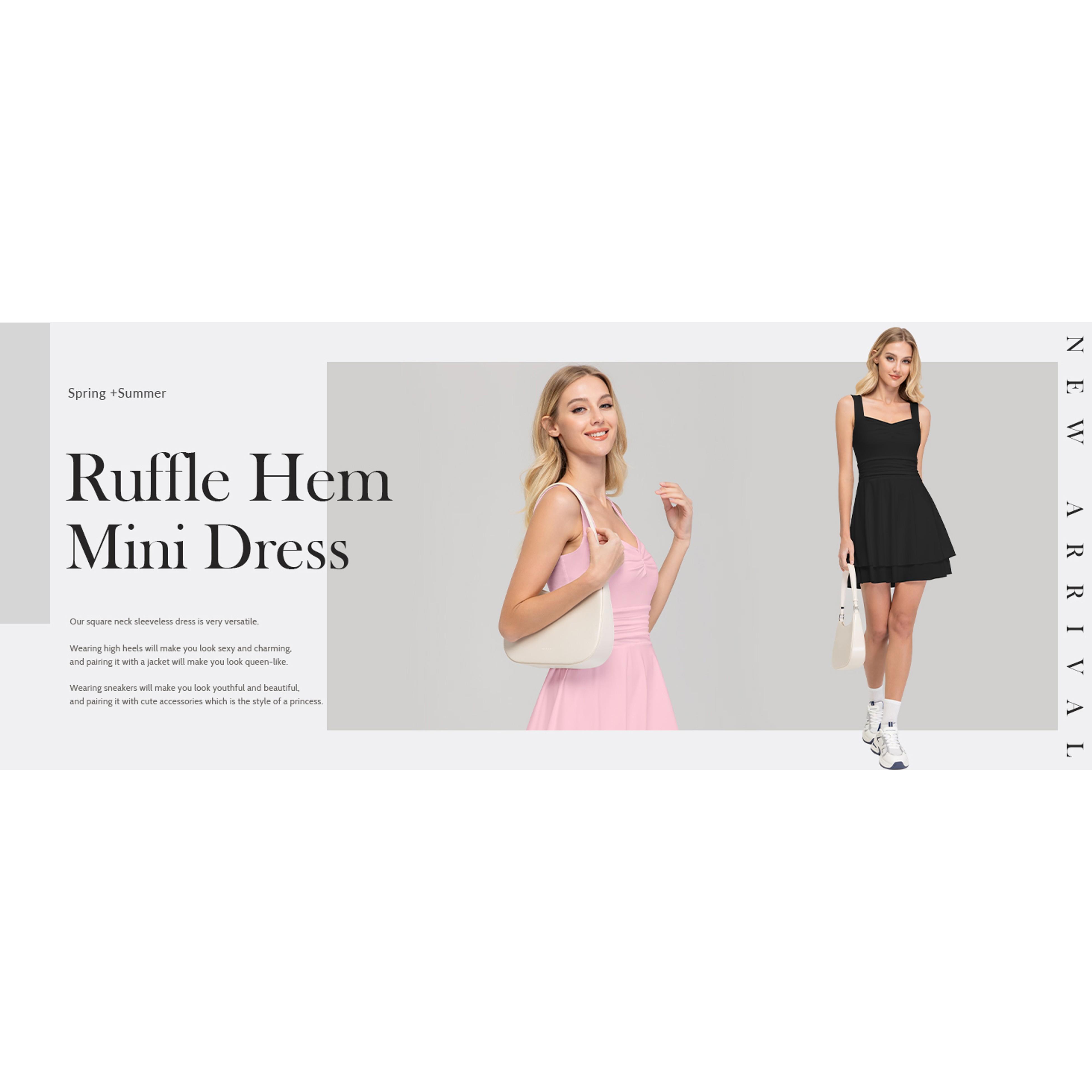 Women's Square Neck Sleeveless Ruched Waist Tiered Ruffle Hem A-Line Mini Dress for Graduation, Homecoming, Going Out, Date Night (Bodycon-Inspired Fit Option)