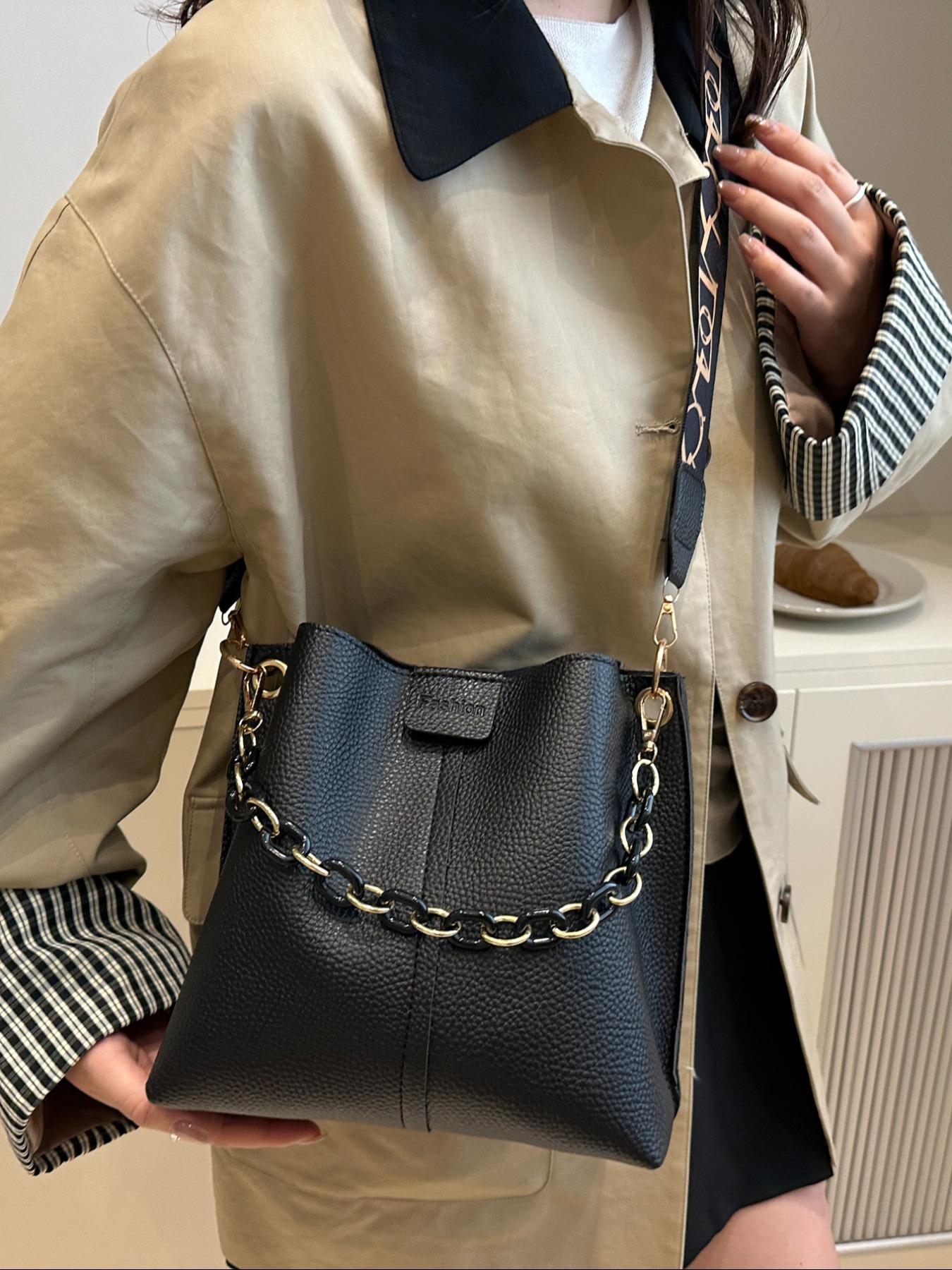 Women's PU Handbag, Casual Crossbody Shoulder Bag, Fashion Bucket Bag, Elegant Daily Use Accessory, Fashionable Bucket Bag, All Seasons