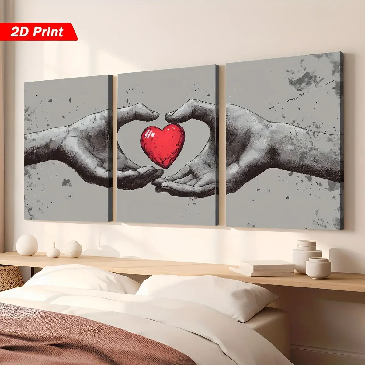 2D flat,3-piece framed canvas poster, modern style couple heart art, home decor wall painting, suitable for living room, bedroom, dining room, office, holiday gift