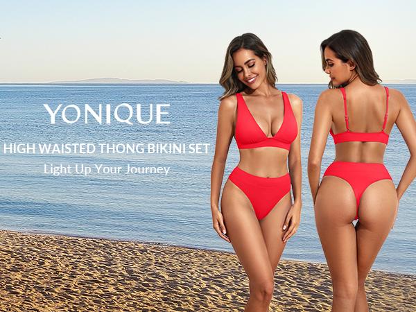 Yonique High Waisted Thong Bikini Set High Cut Bikini Two Piece Swimsuits V Neck Bathing Suit Triangle Bikini Top with High Cut High Rise Bikini Bottom Sexy Swimsuit for Women Yonique High Waisted Thong Bikini Set High Cut Bikini Two Piece Swimsuits V Neck Bathing Suit Triangle Bikini Top with High Cut High Rise Bikini Bottom Sexy Swimsuit for Women