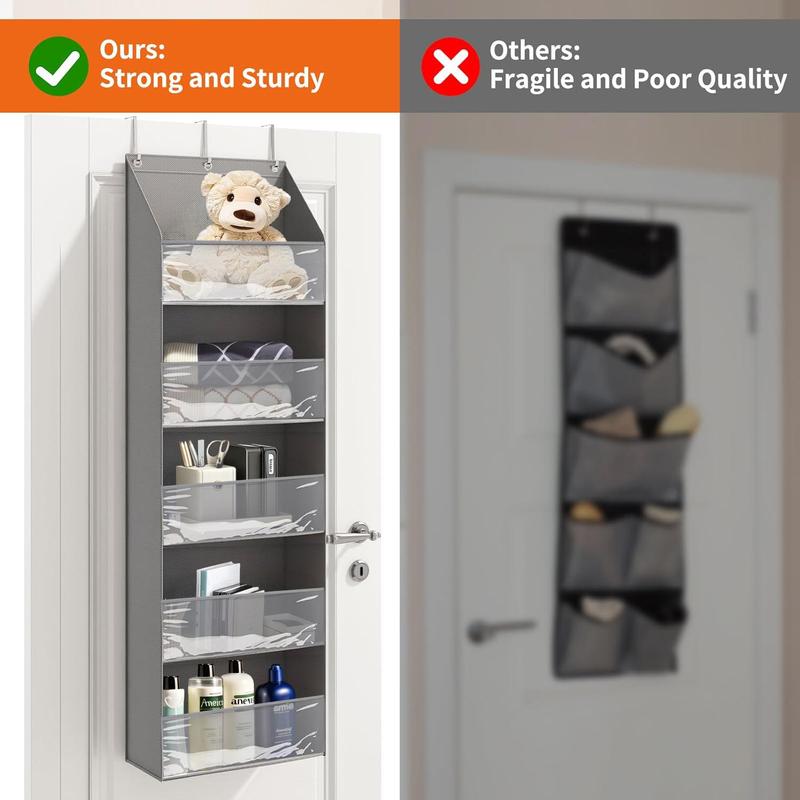 Over the Door Organizer Storage - 5- Tier Hanging Organizer with 5 Large Pockets, Anti-Tilt Design, 44 lb Capacity for Bedroom, Bathroom, Pantry, Perfect for Room Décor and Gifts.