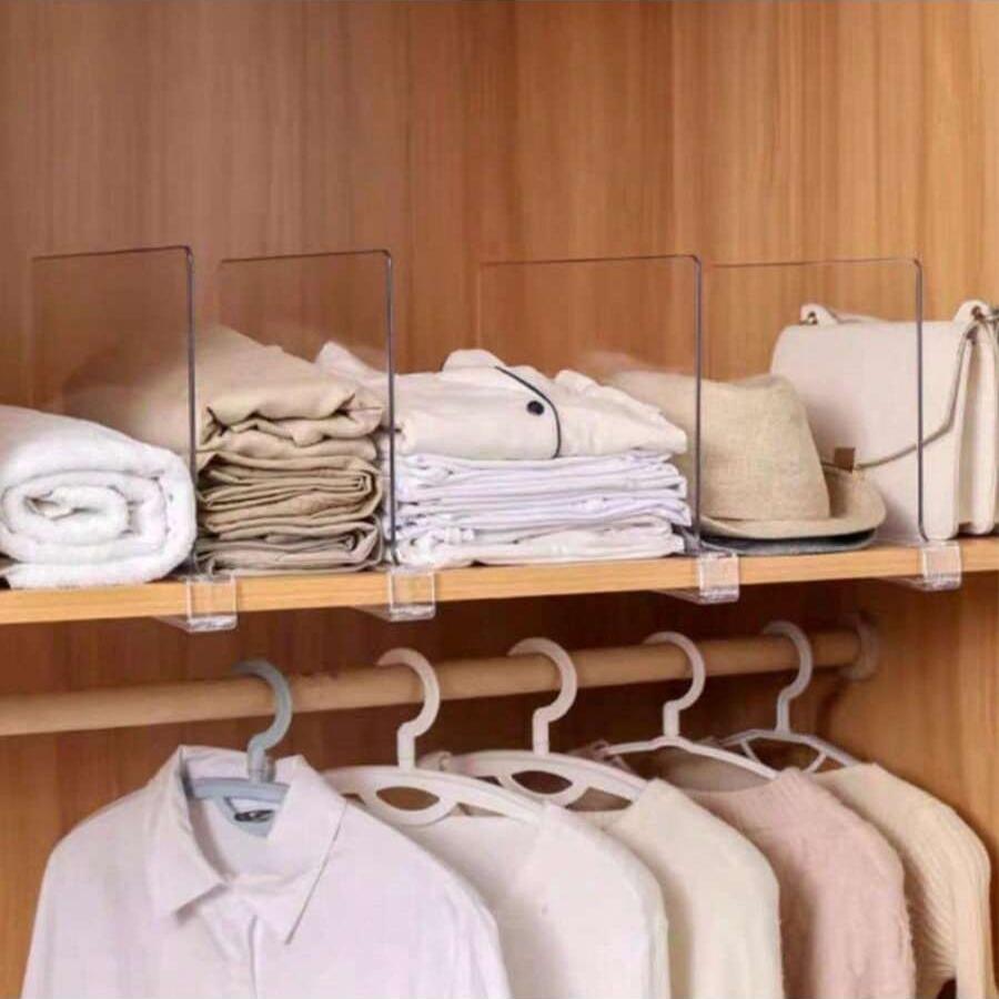 Clear Acrylic 6pcs Shelf Dividers for Closets, Organizers & Purses Separator, Ideal for Kitchen Cabinets & Bedrooms, Durable Design