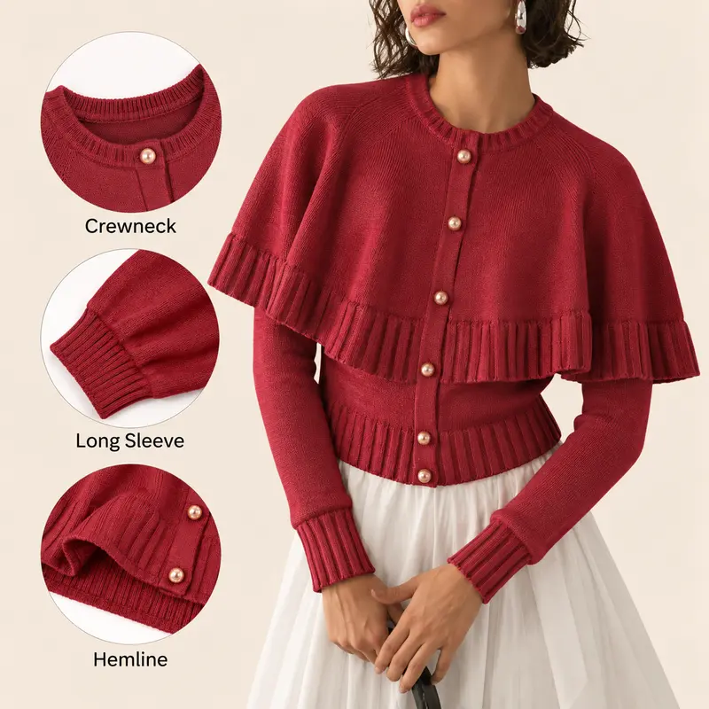 Imily Bela Womens Cropped Cardigan Sweater Long Sleeve Fall Knit Cape Sweaters Button Up Trendy Outfits