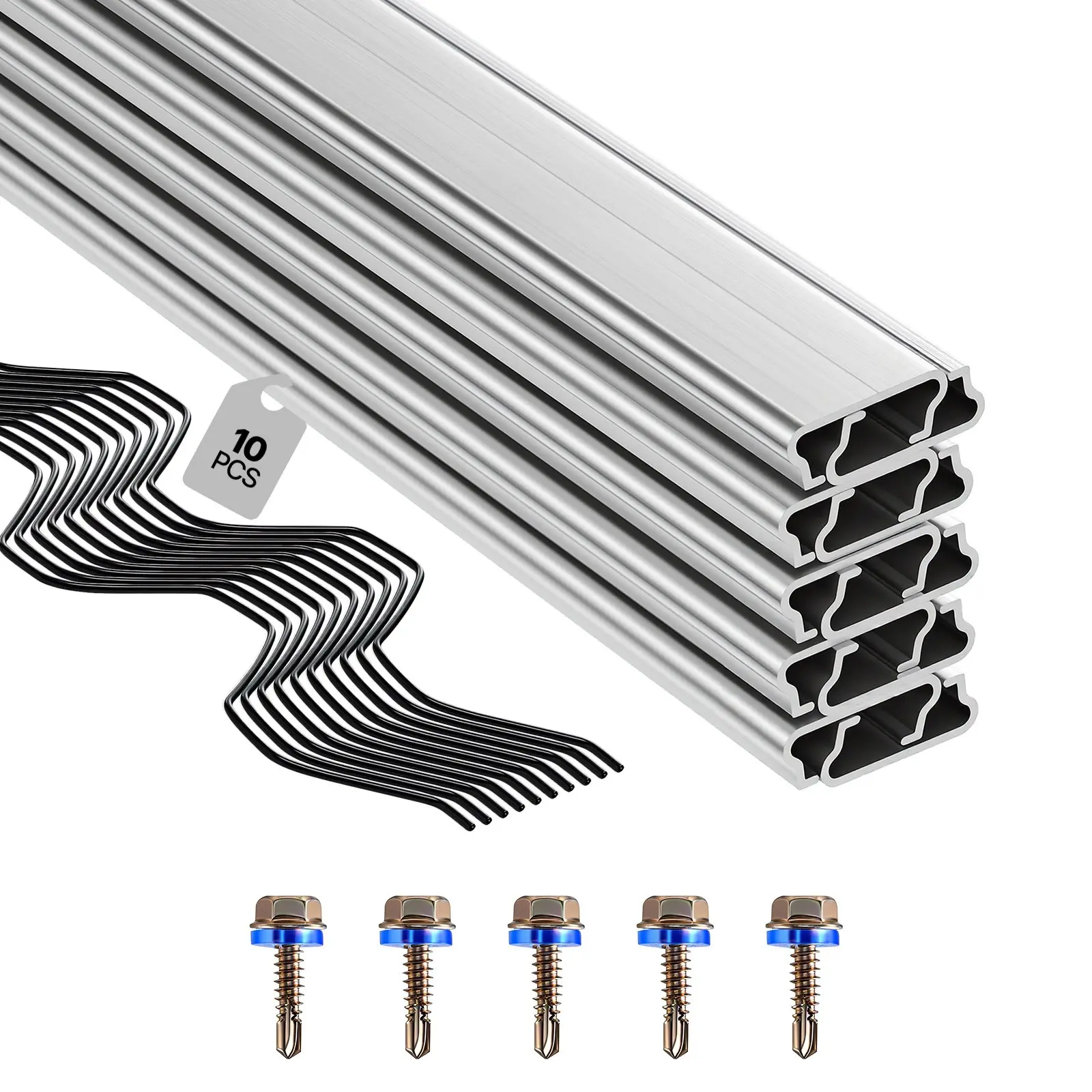 VEVOR Greenhouse Spring Wire and Lock Channel, 10 Packs 6.56 ft PVC-Coated Wiggle Wire Aluminum Alloy Channel Bundle Kit with Included Screws, 0.05 in Thickened, Poly Film Shade Cloth Attachments