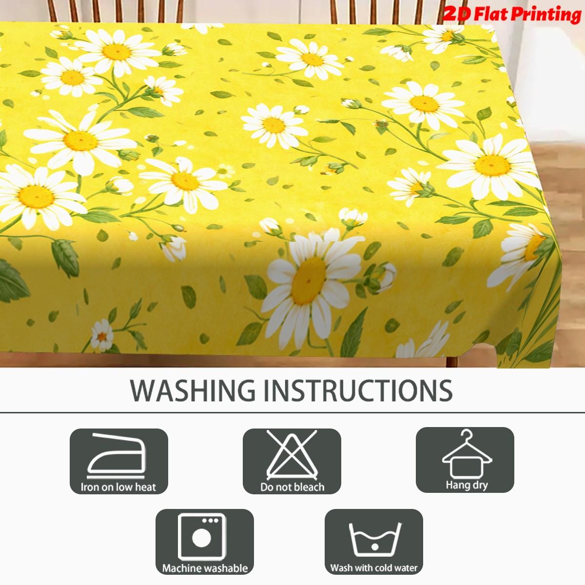 Floral Tablecloth, Bright Daisies, Easy-Clean Polyester, Rectangular Dining Table Cover, Party, Wedding, Home Decor