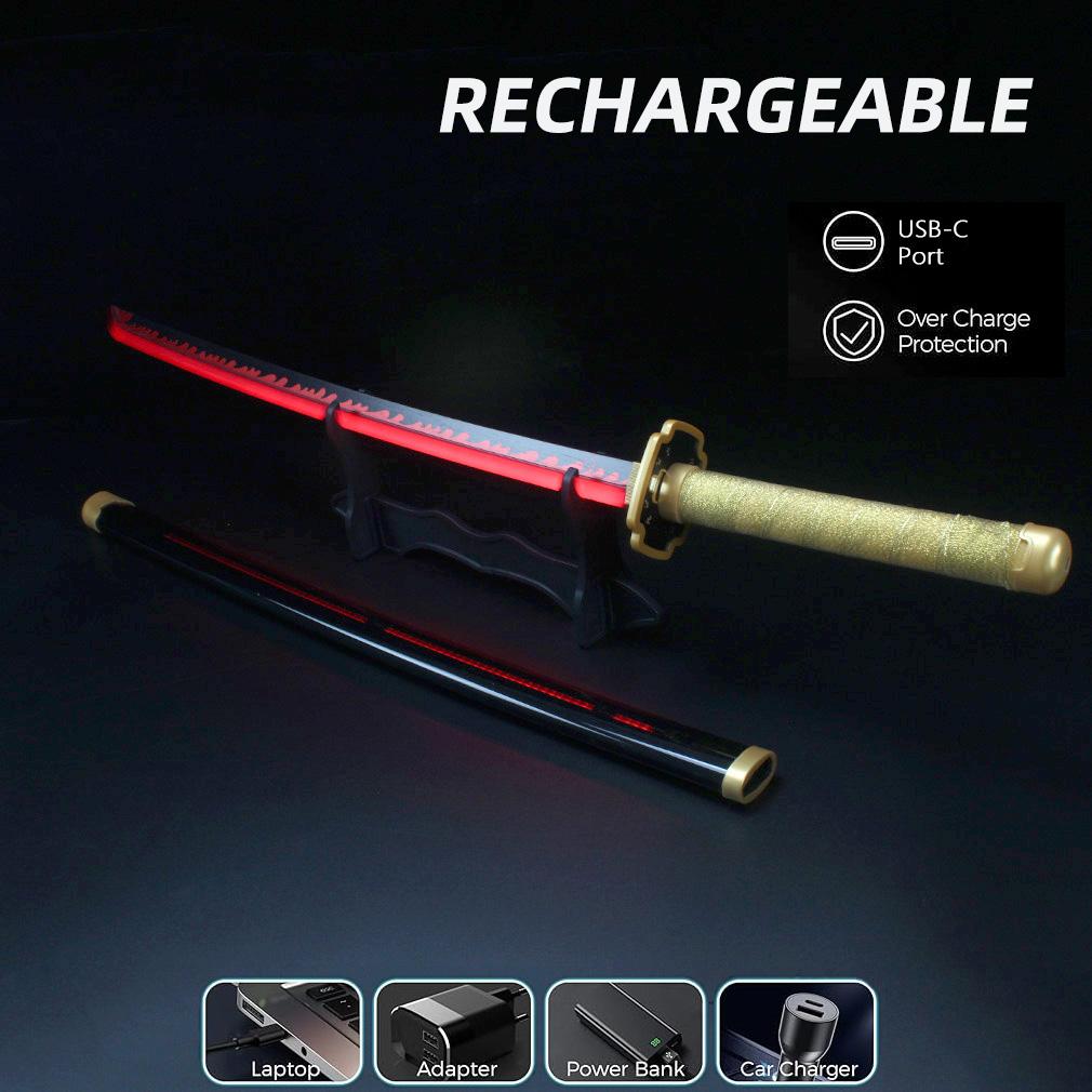 41 inches LED Light Tsugikuni Yoriichi Demon Slayer Sword Cosplay with Belt & Holder Stand Display for Cosplay & Collection and Anime Fans