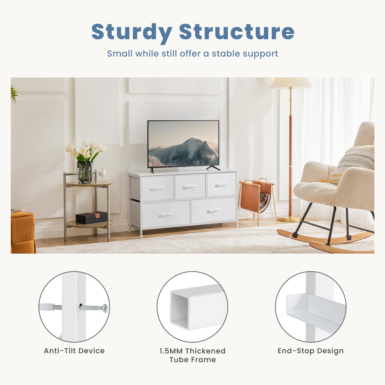 Fabric Storage Cabinet with 5 Drawers | Dressing Table TV Unit with Small Wardrobe for Bedroom & Living Room furniture indoor Organization Aesthetic Modern Design Interior