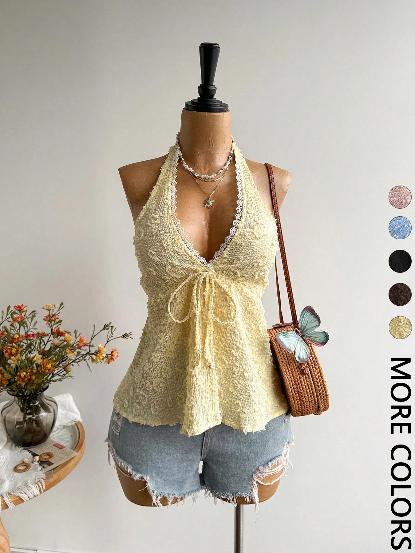 1 Piece Bohemian Style Fitted Backless Halter Top, Sleeveless, Lightweight, Aesthetic, Elegance, Perfect for Parties, Beach Trips, Music Festivals and Tropical Vacations 1 Piece Bohemian Style Fitted Backless Halter Top, Sleeveless, Lightweight, Aesthetic, Elegance, Perfect for Parties, Beach Trips, Music Festivals and Tropical Vacations