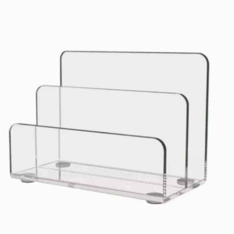 Acrylic Mail Organizer Desktop Storage Rack, 2 Compartments Transparent File Holder, Office Desk Organizer for Home School Office