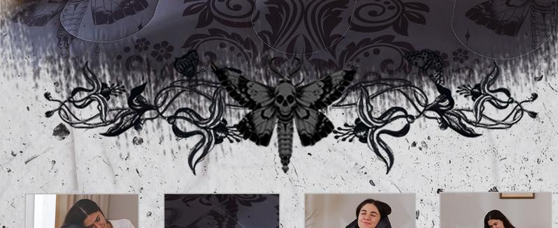 Gothic Comforter Set,Black Damask Comforter,Death Moth Bohemia Boho Luxury Bedding Set,Goth Skull Duvet Set,Vintage Victorian Baroque Floral Quilt Set