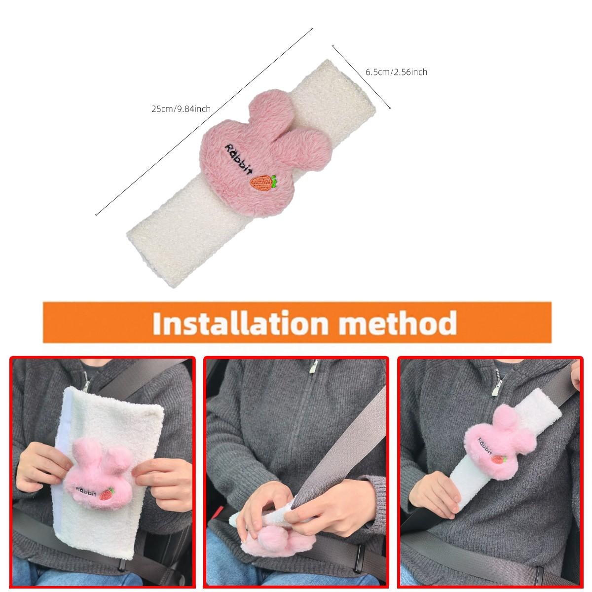 2 Pack Cute Rabbit Carrot Car Seat Belt Covers, Soft Sherpa Plush Fluffy Pads, Comfortable Anti-Rub Accessories, Universal Fit for All Cars