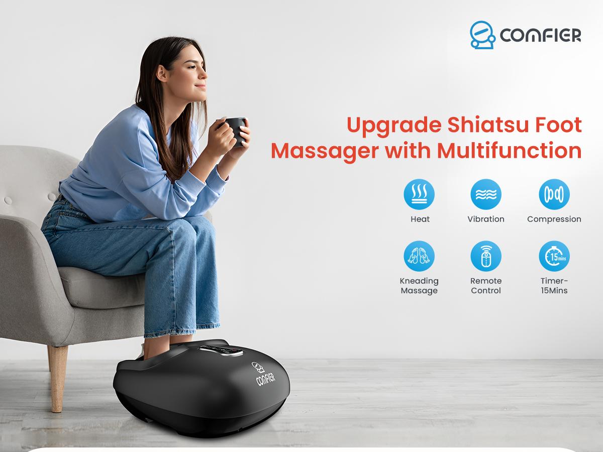 COMFIER FSA HSA Eligible Foot Massager with Remote Control,Pause Function,feet Massager with Heat,Compression,shiatsu Foot Massage for Neuropathy,Plantar Fasciitis,Gift for Men