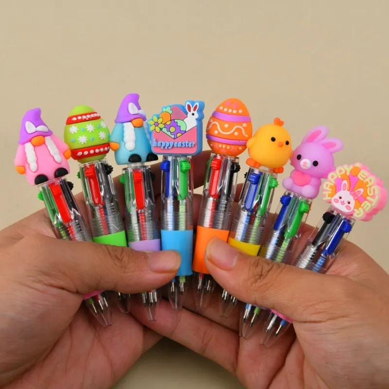 5/15/25pcs Creative Minimalist Easter Rabbit Themed Expandable Four-Colored Round-tip Pens Campus Design Back-to-School Season Cartoon Rabbit Easter Series Press-Down Four-Colored Ballpoint Pens Random Colors Ballpoint Pen Set
