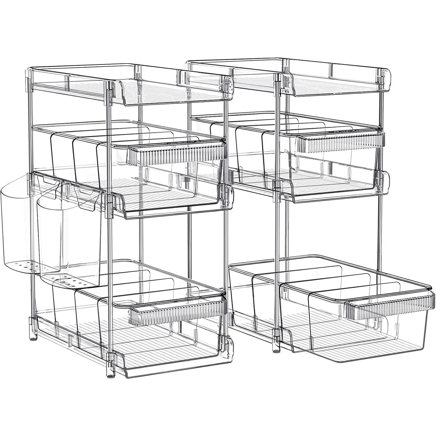 2Pcs Stainless Pull-Out Organizer Boxes Pack with Cups, Removable Dividers | Slide-Out Shelf Drawer Containers for Sink Organization (2 Cups, 6 Dividers) – Ideal Home Organizer Gift