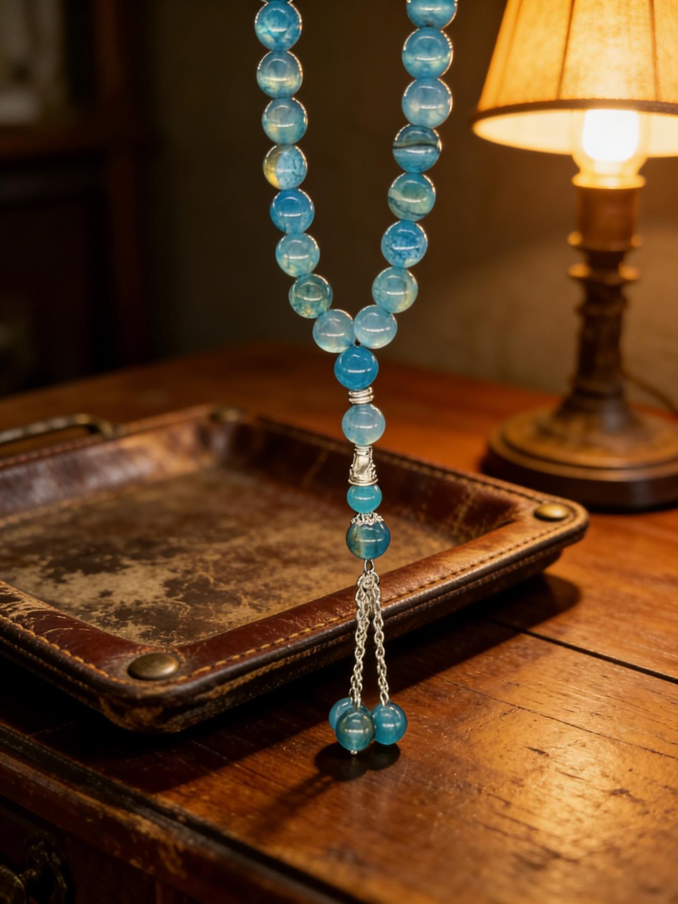 Blue Dragon Pattern Agate Bead Bracelet, Vintage Tibetan Buddhist Jewelry, Lucky Charm Accessory, Perfect Gift for Couples and Friends