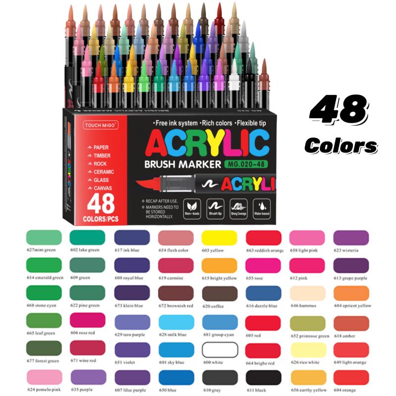 Acrylic Paint Markers, Soft Brush Tip Pens and Markers, Acrylic Paint Pens for Wood, Stone, Canvas, Glass, Fabric, Egg, Rock Painting and DIY Crafts Art Supplies, Art Markers Set,Permanent,Washable,Quick-Drying,Waterproof