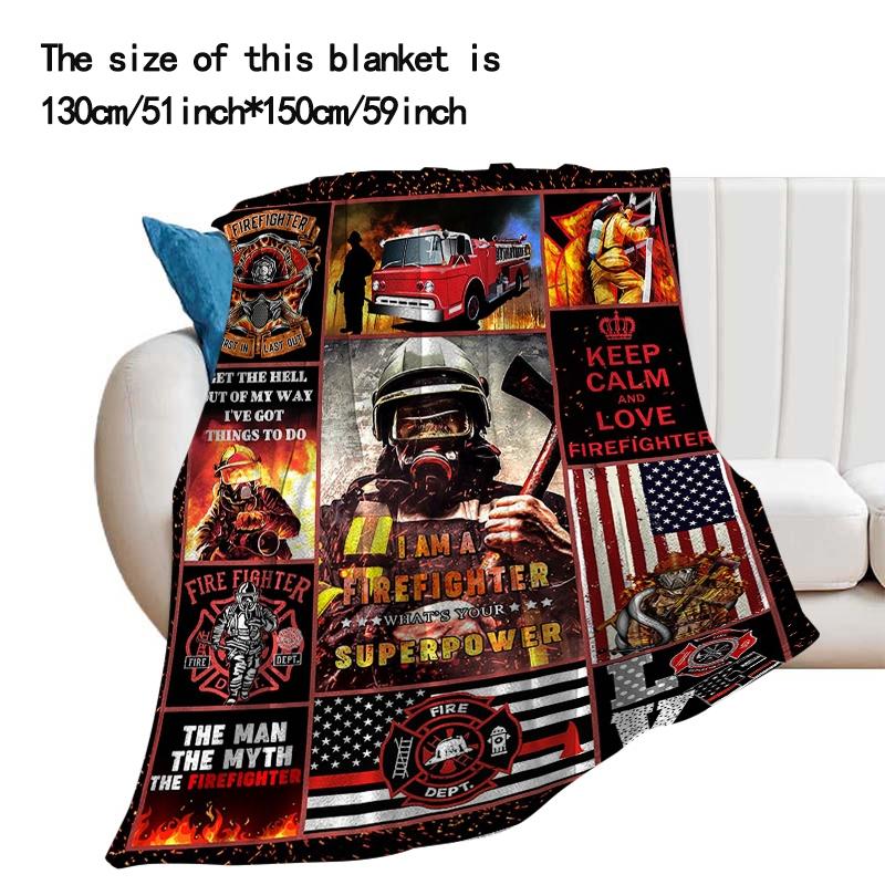 Firefighter Pattern Blanket, 1 Count Firefighter Themed Blanket, Soft Warm Throw Blanket, Air-conditioned Room Blanket, Warm Nap Blanket for Home