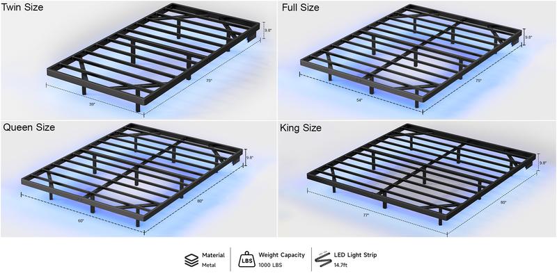 【Valentine's Day Gift】ONBRILL Floating Bed Frame with LED Lights Metal Slats Underbed Storage Space No Box Spring, Bedroom Furniture
