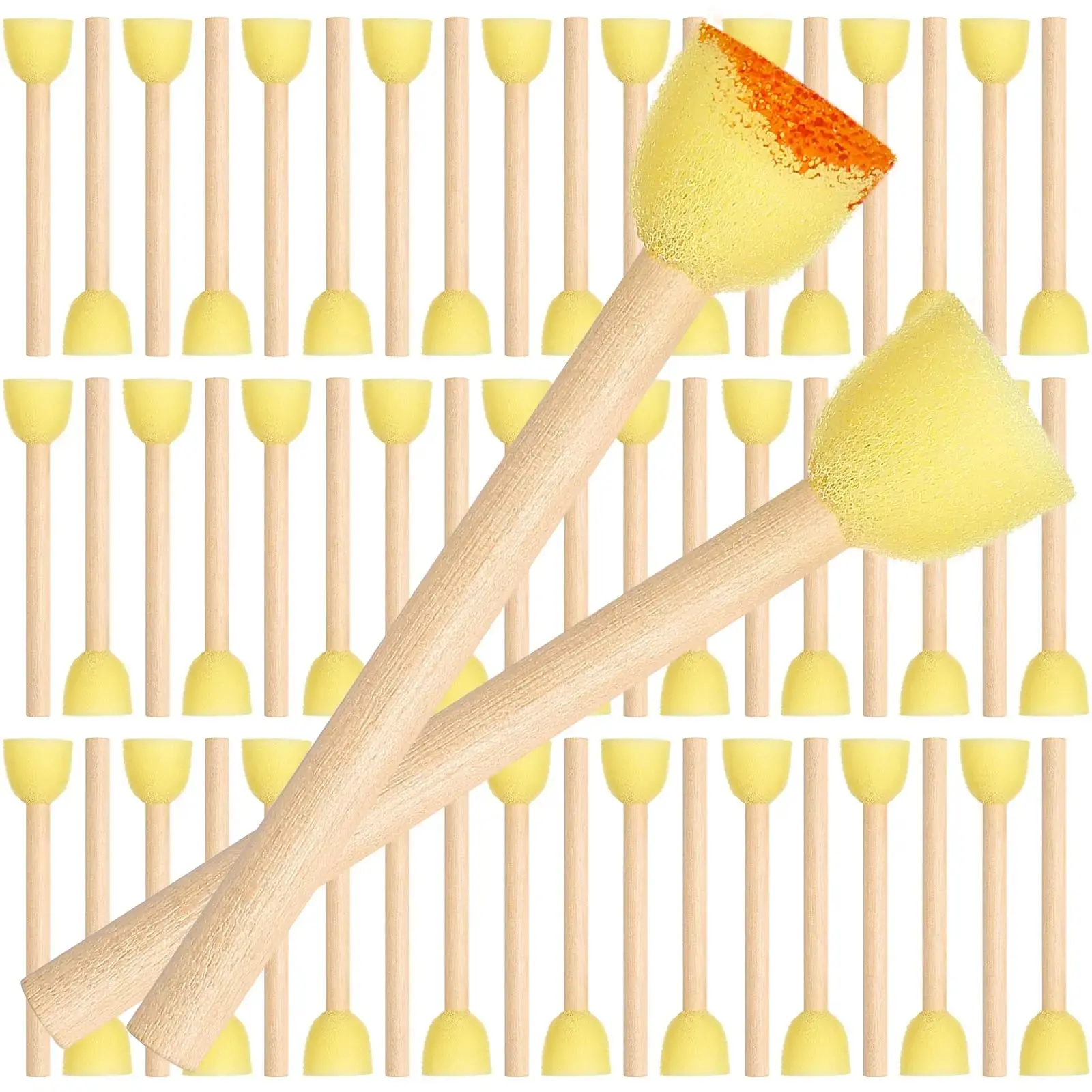 100 Pcs Round Sponge Foam Brush Set, 0.6 Inch Paint Sponge Brushes with Wooden Handle, DIY Painting Tools Stippling Kits for Arts and Crafts Acrylic, Christmas Party Gifts, Hand Tools Kits