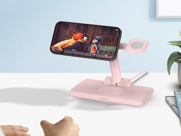 3-in-1 Foldable Charger Stand for MagSafe: Wireless Charging Station for Cellphone iPhone 15/14/13/12 Pro Max Plus Mini, Magnetic Mag-Safe Dock for Apple Watch Ultra/SE/9/8/7/6/5/4/3/2, Air Pods Pro/3/2 Smartphone Electronic Folding with Usb Cable Black