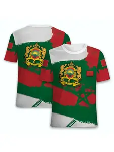 Men's Soccer Training Jersey, Morocco Style, Round Neck Short Sleeve, Outdoor Activity Casual Wear Team Sports, Football Jersey