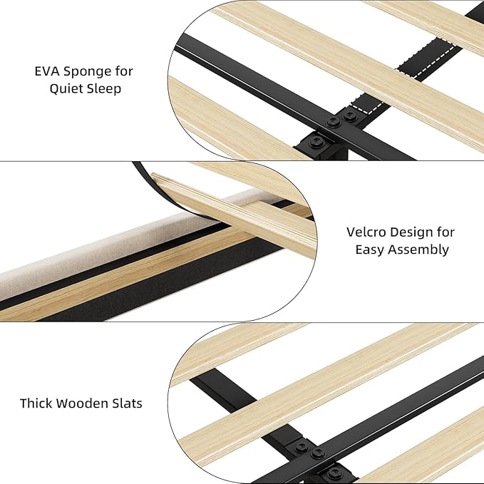 Bed Frame with Storage Headboard and Charging Station, Upholstered Platform Bed Frame with Drawer, Mattress Foundation with Solid Wooden Slats Support, No Box Spring Needed