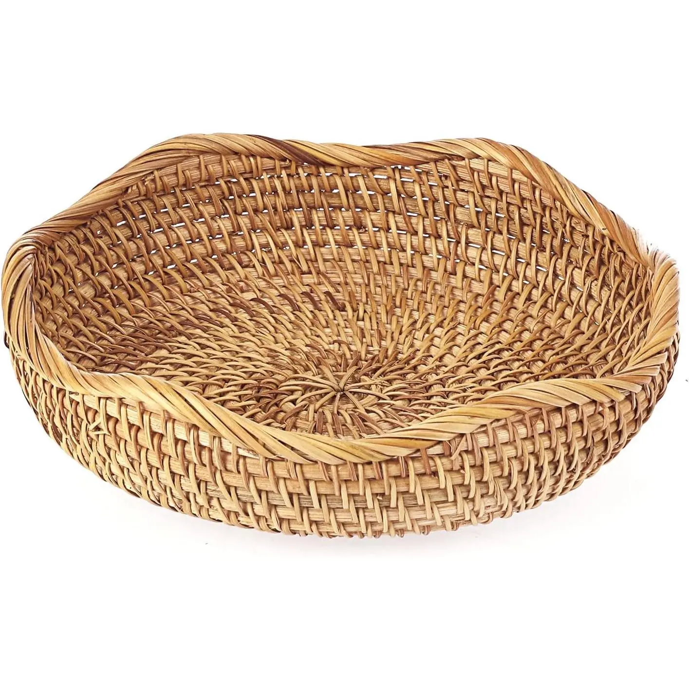 Natural Rattan Tray 8.5" Wicker Storage Bowls Hand Woven Basket Tray for Bread Fruit Key Round Fruit Baskets for Kitchen Entryway Tabletop Decorative Baskets Bowl