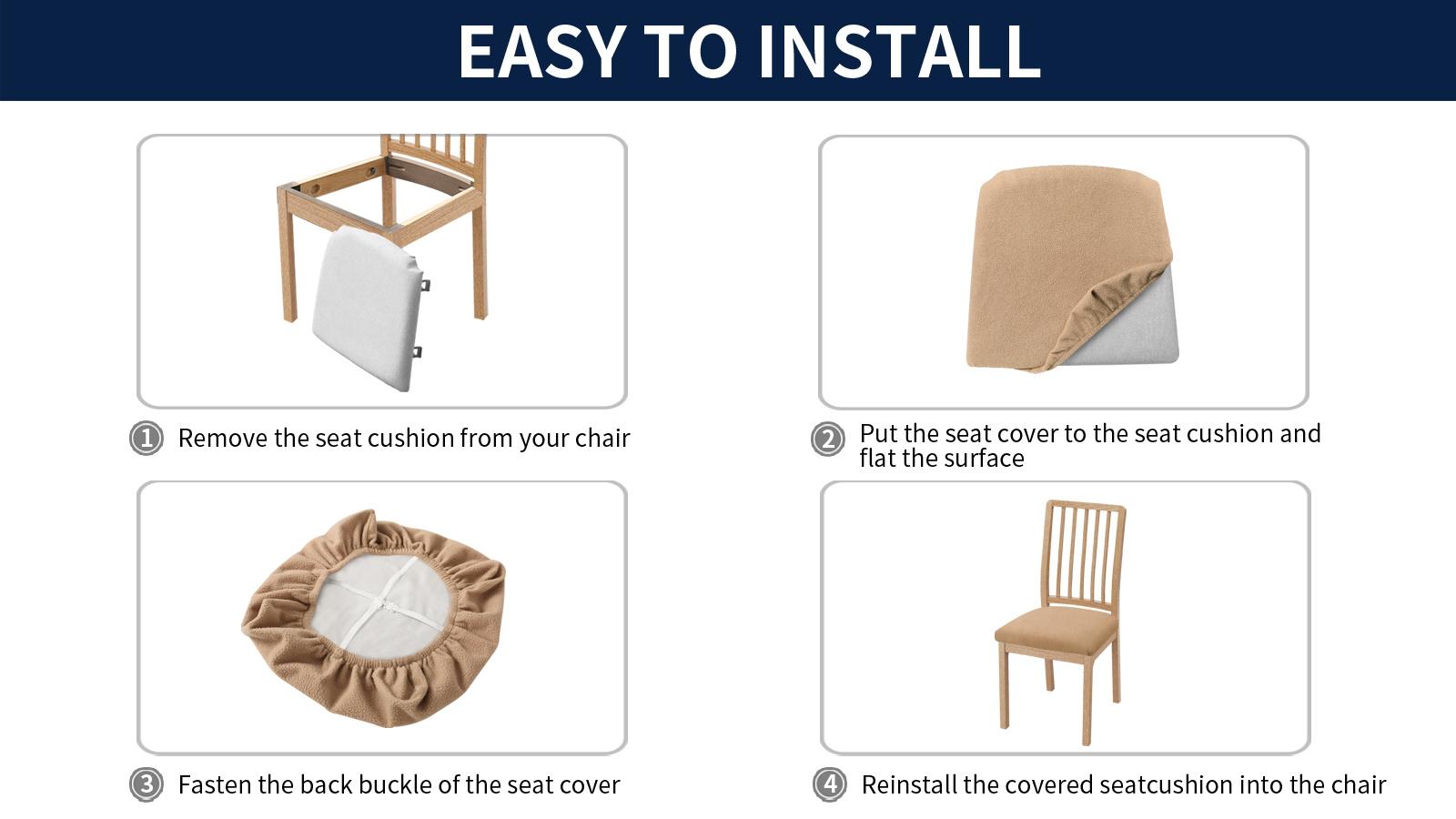 Easy-Going Waterproof Detachable Seat Covers 4/6 Counts, Christmas Fleece Durable Thickened Washable Chair Seat Protector Suitable for Dining Room, Office, Home