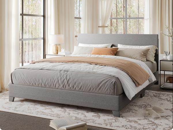 MUTICOR Full/King/Queen Bed Frame Size Upholstered Platform Bed Frame with Line Fabric & Adjustable Headboard,【Frame Only No Mattress】 Wood Slats Support,No Box Spring Needed#TikTokShopBlackFriday #ChristmasGifts