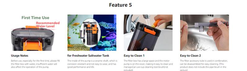 hygger Hang-On-Back Canister Aquarium Filter,No Dry Burning Quiet Fish Tank Filter with Duckbill Nozzle Shower Pipe Outlet Oil Skimmer Adjustable Water Flow 3 Types Filter Media（5W/6W/7W/8W fo 10-60 gal）