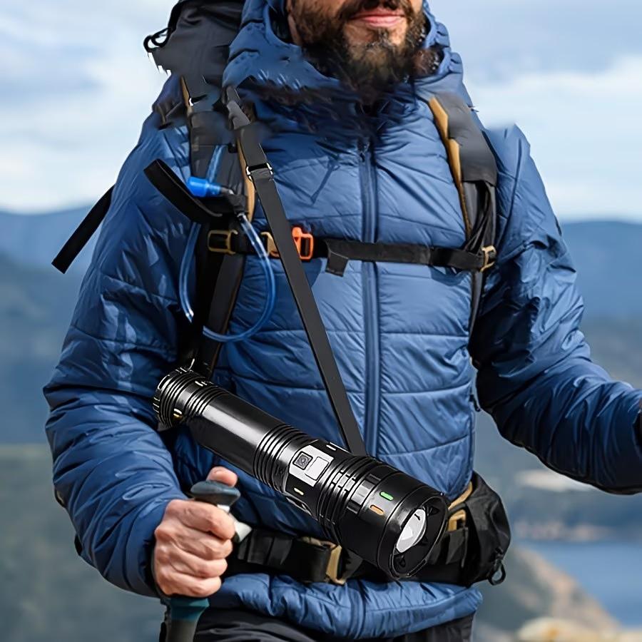 Super Bright LED Extendable Flashlight, Large Capacity Battery, USB-C Charging, Digital Display, Camping Survival Indoor Outdoor Use