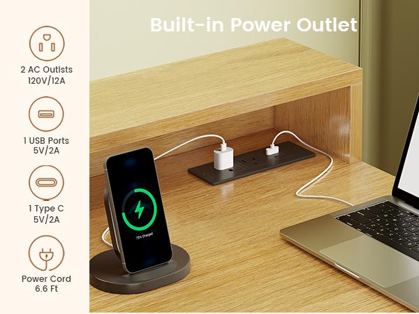 SEDETA 66 Inch Modern L Shaped Desk with Drawers Fluted Home Office Desk with File Cabinet and Printer Shelf Wood Executive Desk with Monitor Stand Power Outlets Led Lights