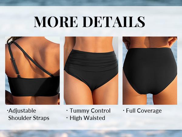 Yonique Women High Waisted Bikini - One Shoulder Bathing Suit Tummy Control Two Piece Swimsuit 2025