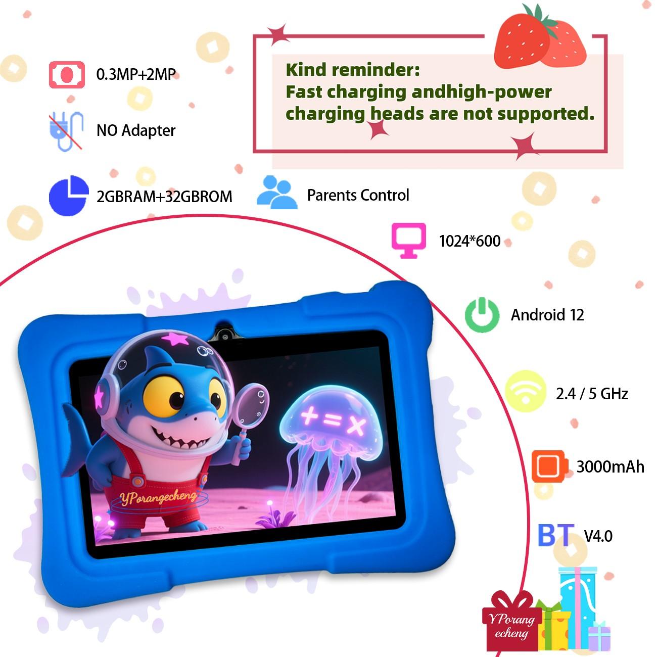 Summer 7-Inch Smart Tablet for Kids & Students, 5G High-Speed WiFi, 2-in-1 Study & Office, HD Full Screen, Front & Rear Dual Cameras, Full-Body Shockproof Case, Durable, Early Learning + Entertainment, Online Class Ready, Gift for Easter/Christmas