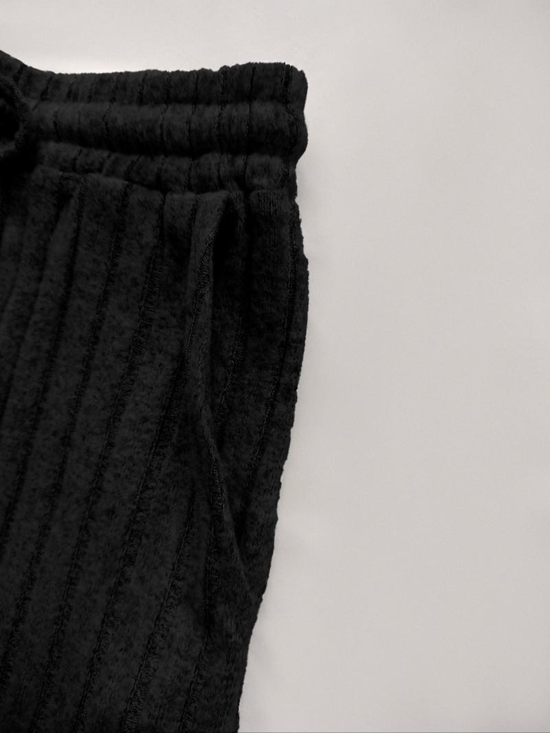 Women's Slim-Fit Solid Color Ribbed Fleece Jumpsuit Set, Wide Leg Pants, Fashionable Comfortable Fabric for Daily Wear