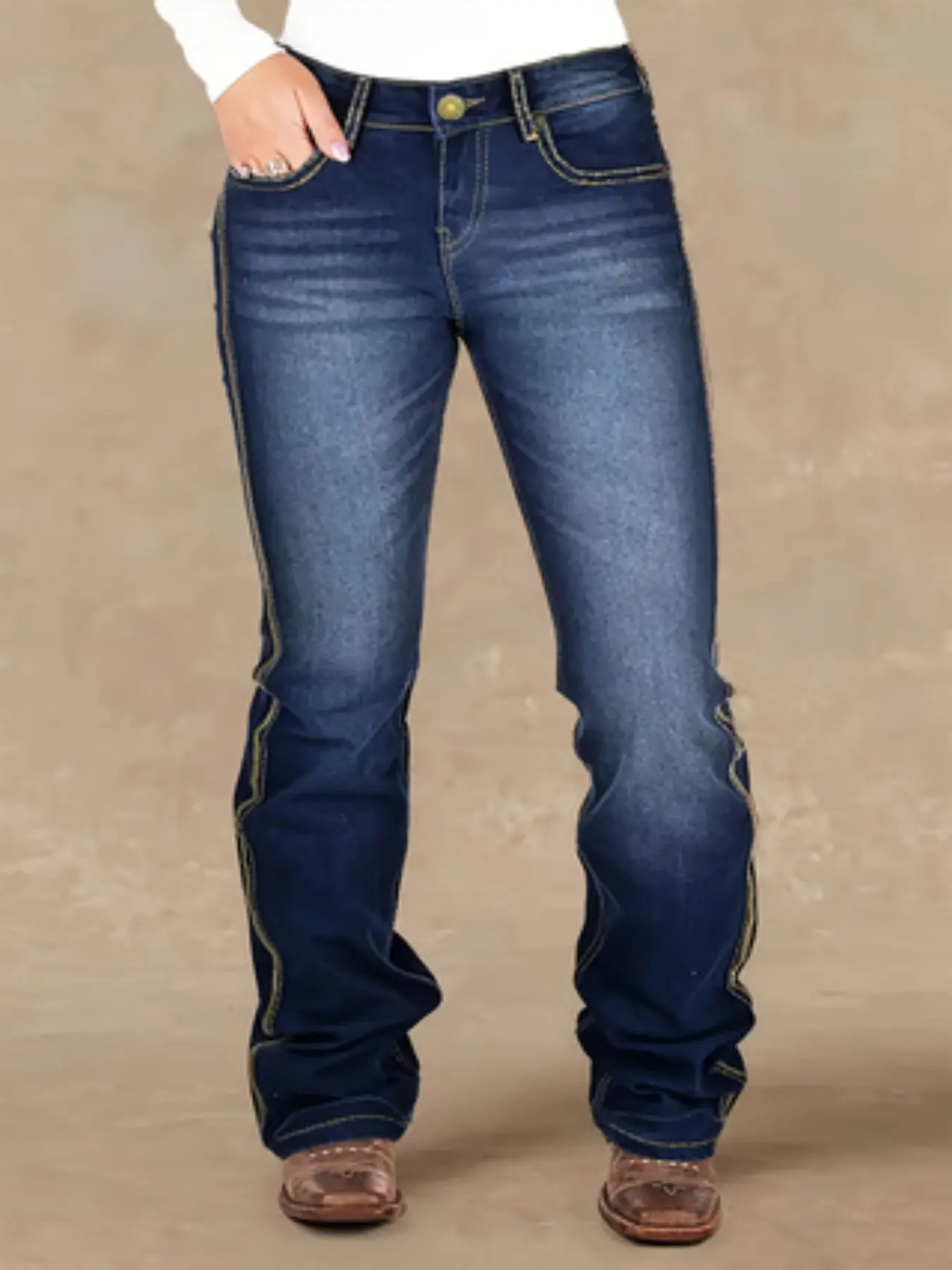 Fashionable Daily Women's Side Bone Embroidery Jeans, Slim Straight Leg Long Pants, Stylish and Comfortable, Perfect for Everyday Wear