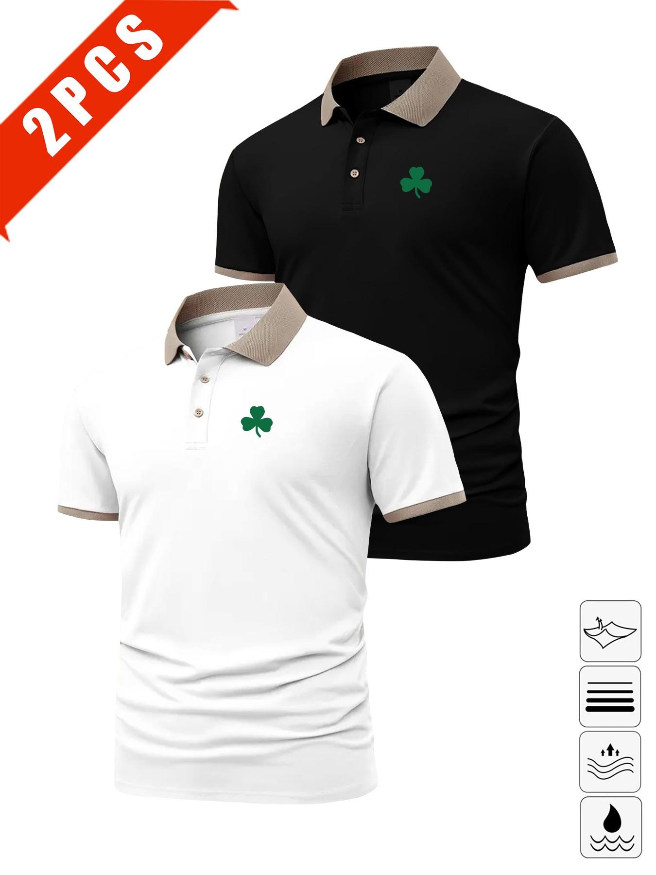 Men's Summer Clover Print Polo Shirts, Breathable Casual Golf Wear, Slim Fit Multi-Color Sportswear, Perfect Gift for Husband or Boyfriend