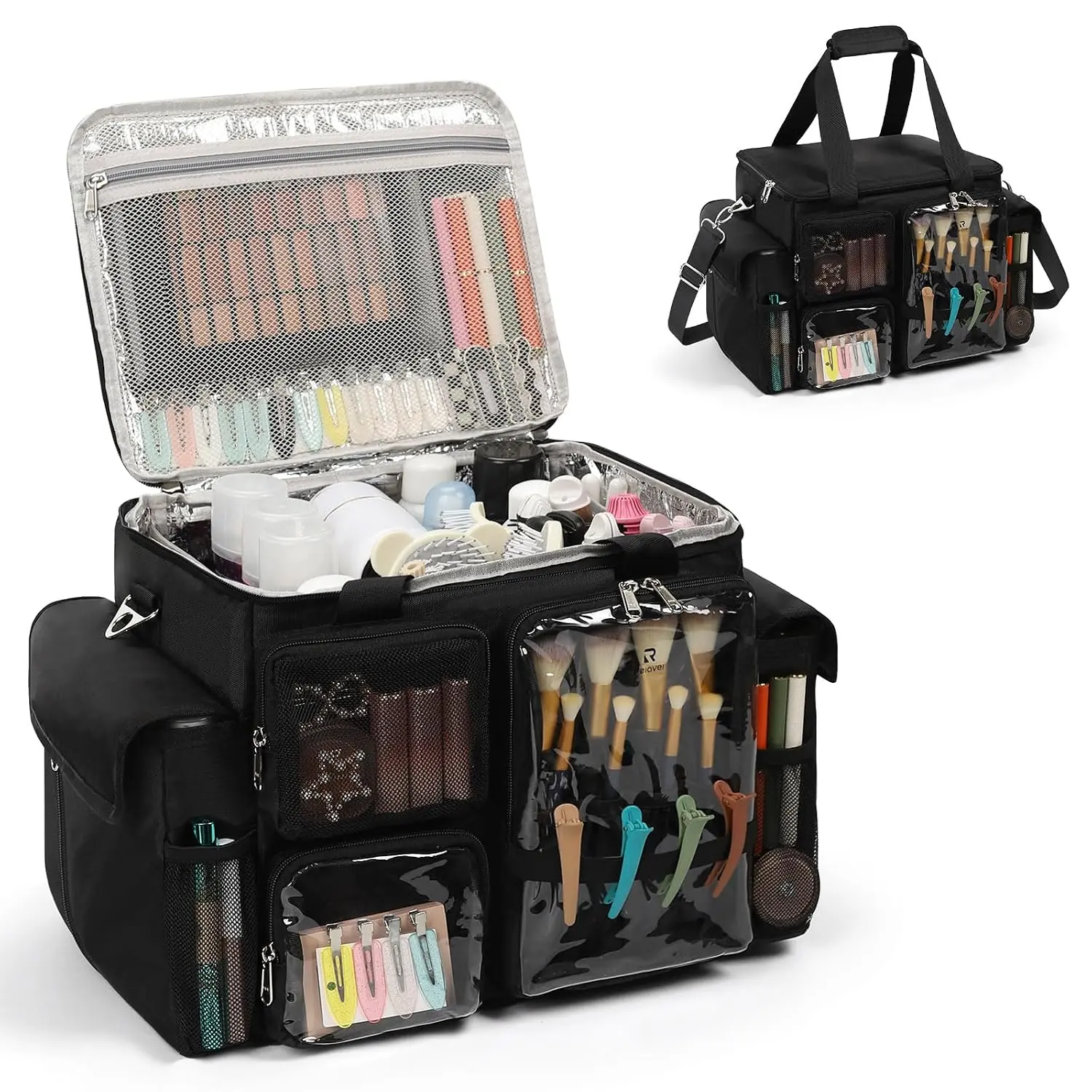 Large Hairstylist Traveling Bag, Hair Tool Organizer with Removeable Dividers, Hairdresser Hair Tools Travel Bag with Multi Pockets, Professional Makeup Artist Bag with  Strap