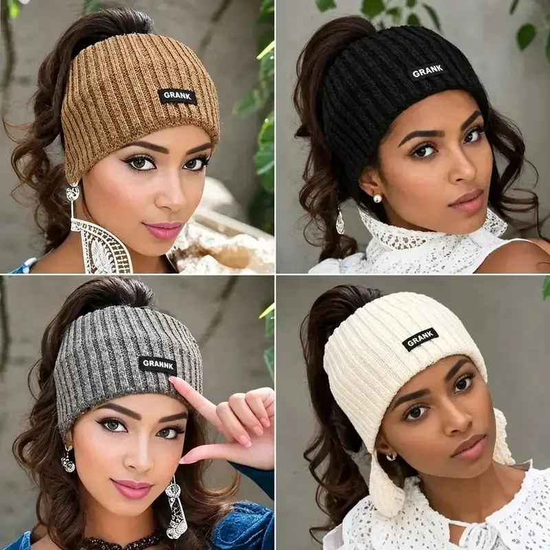 4-Pack Women’s Ribbed Knit Winter Headbands Set, Stretchy Ear Warmer Headwrap, Soft Warm Ponytail Hair Band for Cold Weather & Daily Wear